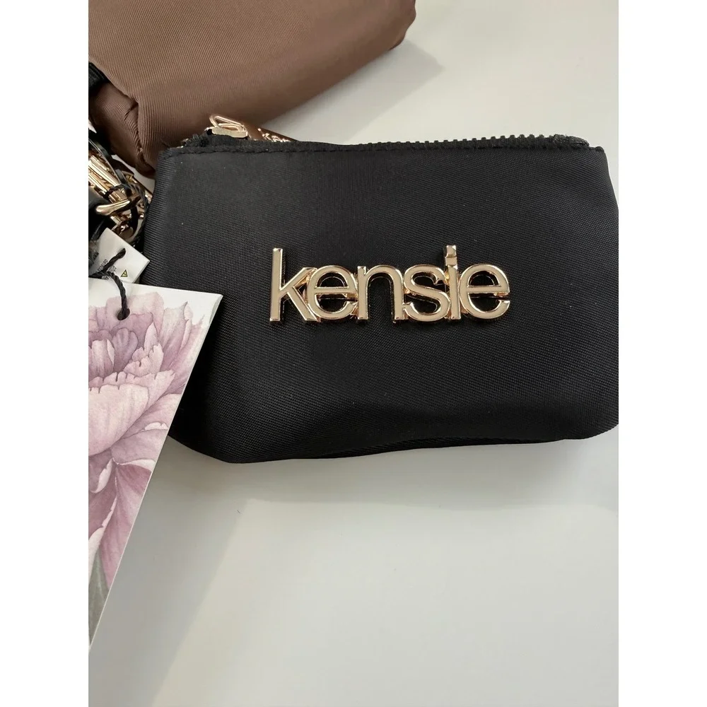 Kensie Multi Pouch Wristlet Black Brown Nylon Purse Leopard Strap Keychain‎ NEW